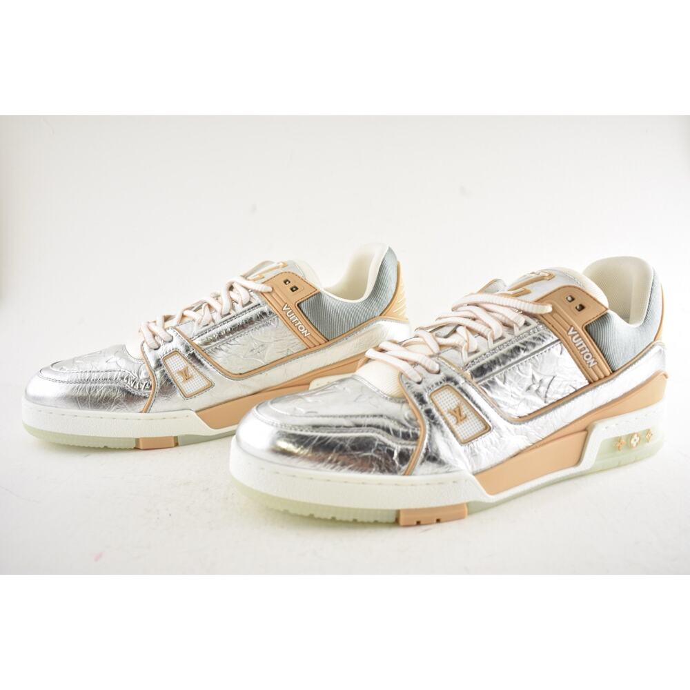 Louis Vuitton Metallic Silver Beige White Low Top Trainer Sneaker UK 9 US 10 11 - Picture 15 of 16